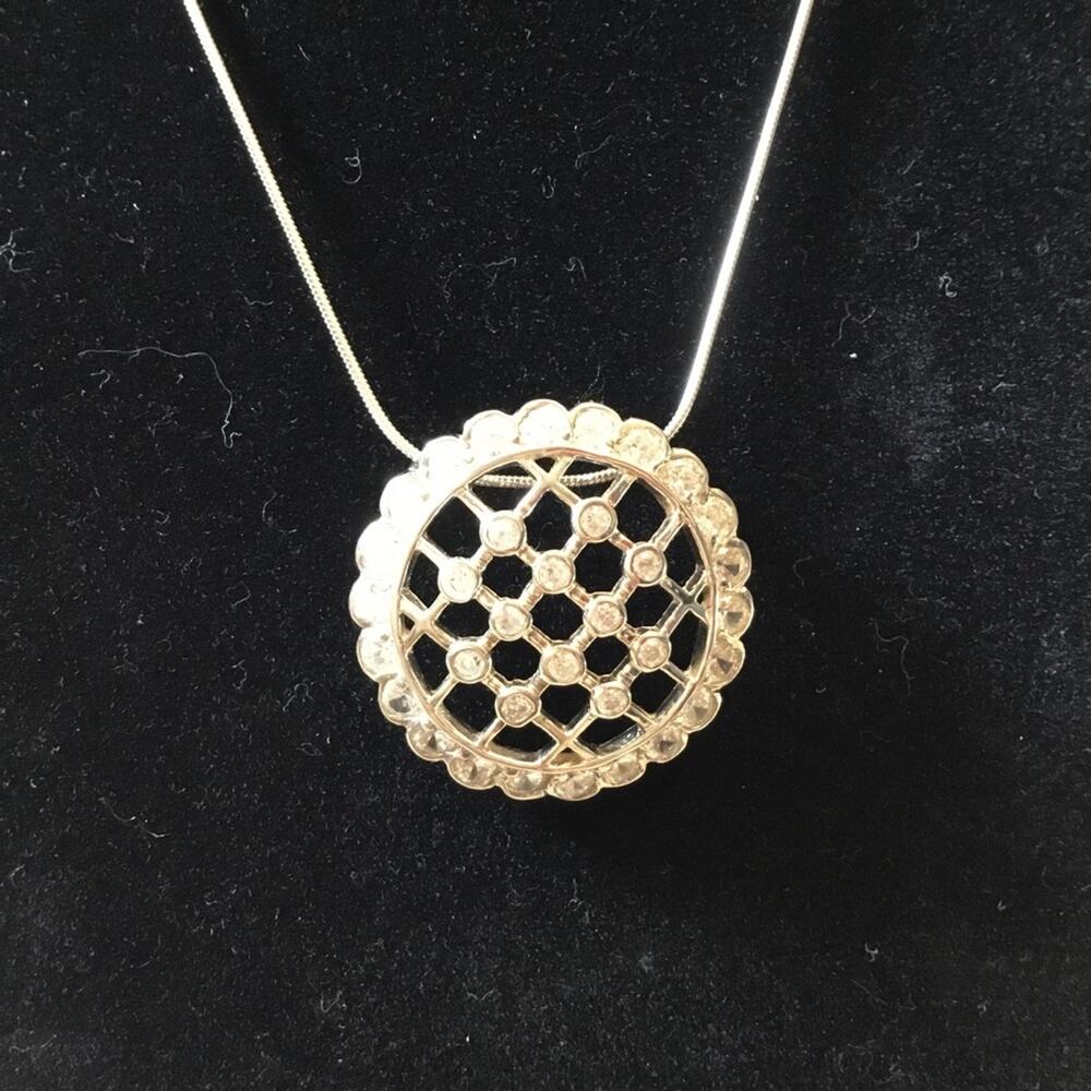 Sterling Silver Round Crystal Raindrop Pendant Necklace - Picture 5 of 11
